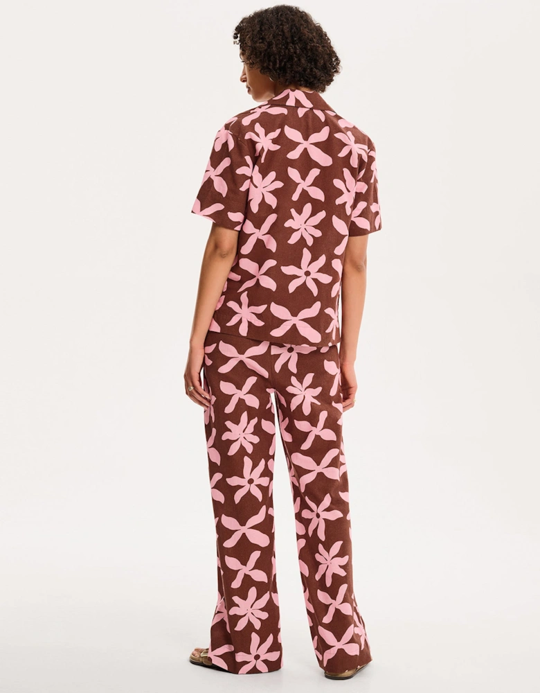 Oaklyn Shirt in Pink and Chocolate Floral Print