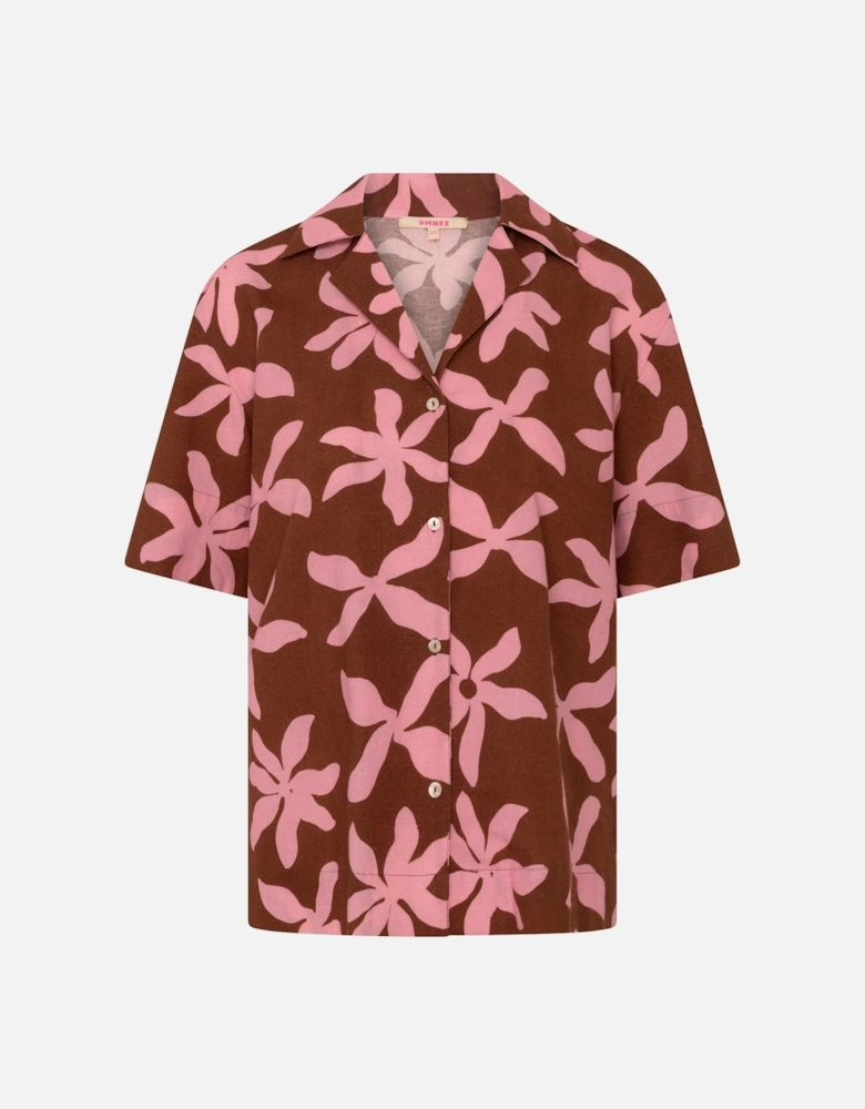 Oaklyn Shirt in Pink and Chocolate Floral Print