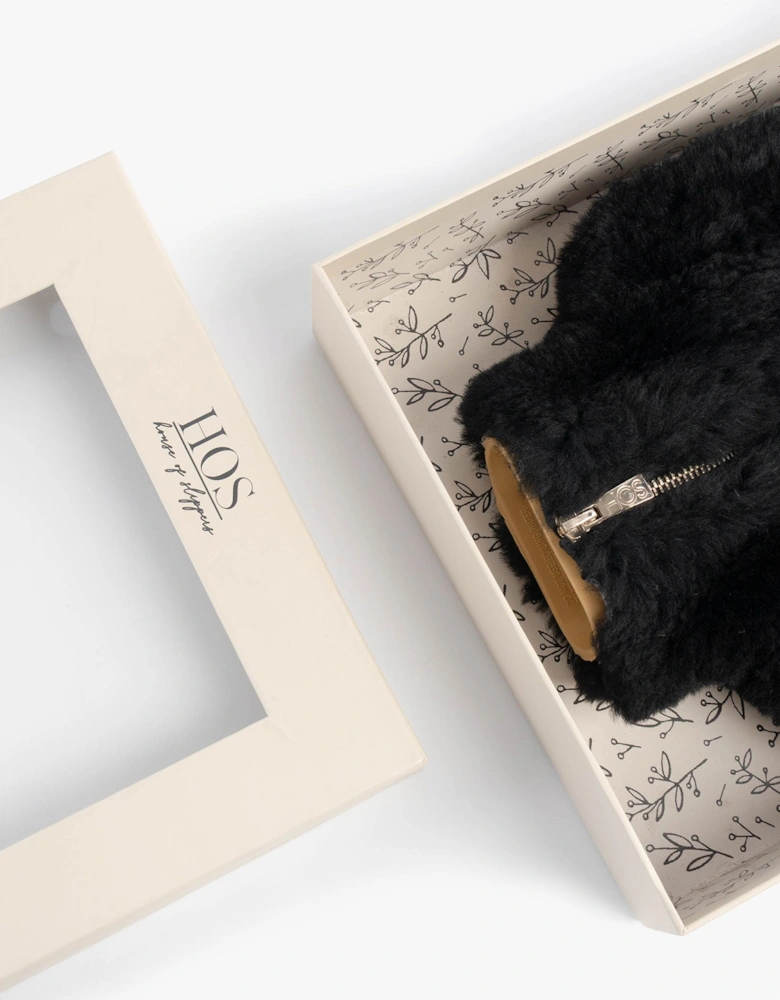 IRIS Sheepskin Hot Water Bottle Black