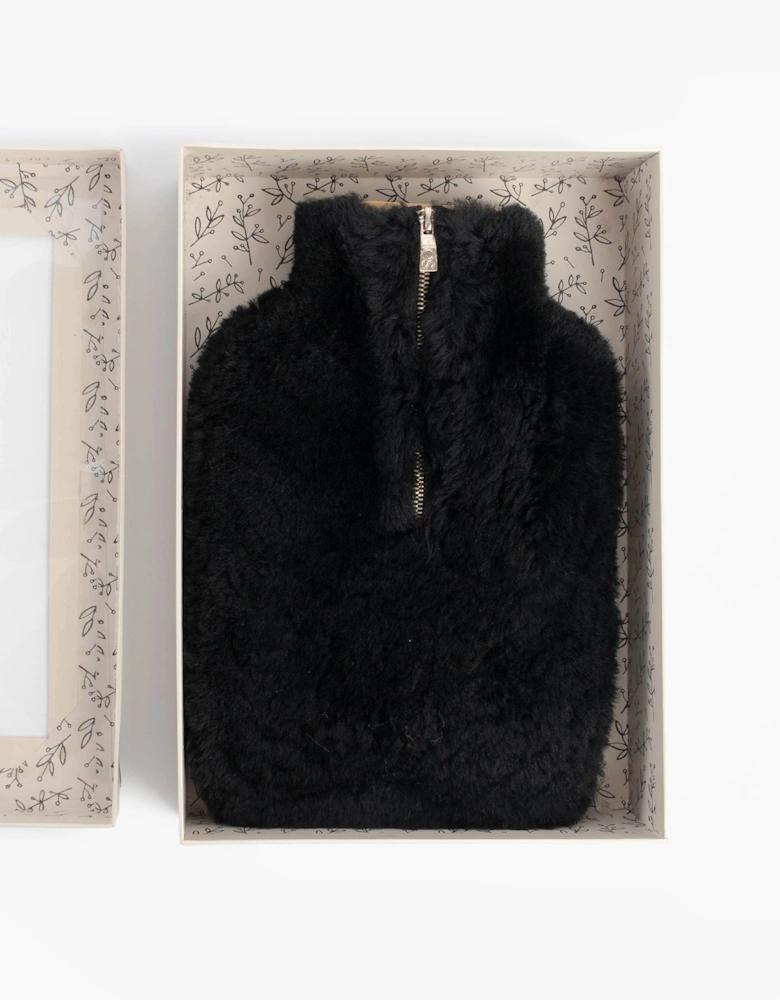IRIS Sheepskin Hot Water Bottle Black