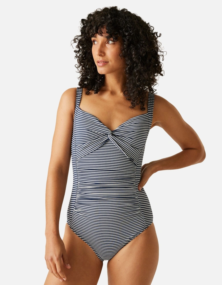 Womens/Ladies Stripe Seersucker Tummy Control One Piece Swimsuit
