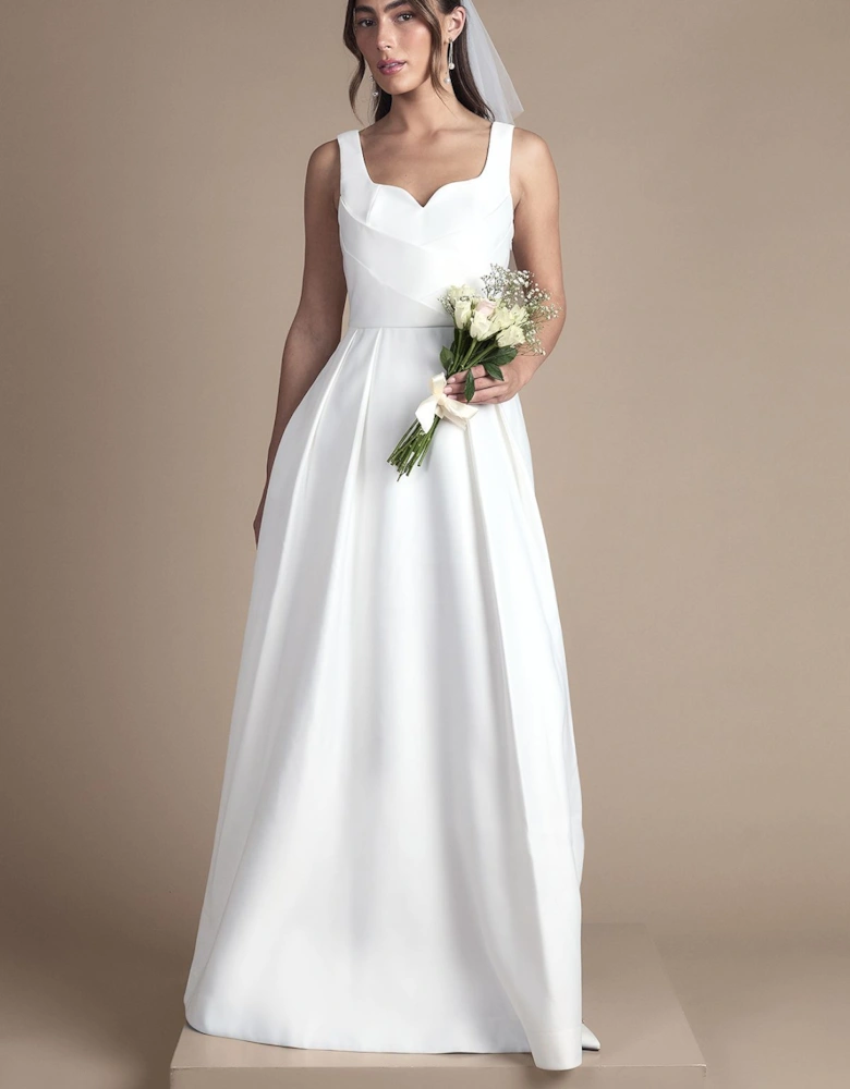 Satin Pleat Bodice Full Skirt Wedding Dress