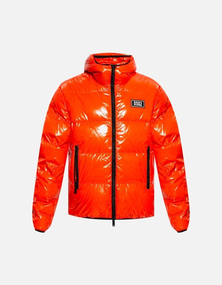 Gloss Effect Orange Puffer Jacket