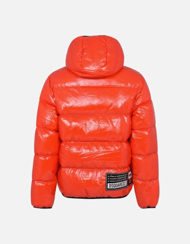 Gloss Effect Orange Puffer Jacket