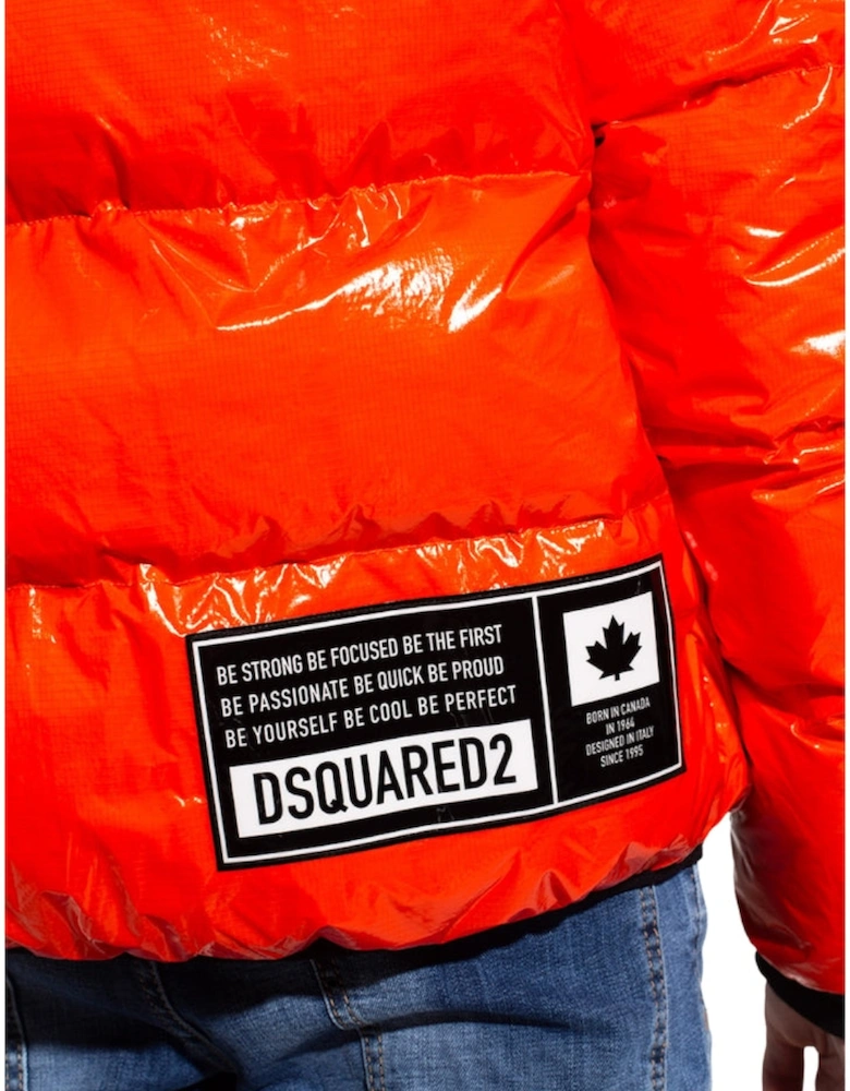 Gloss Effect Orange Puffer Jacket