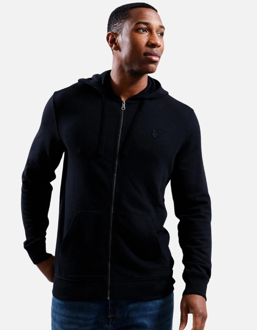 Lyle & Scott Tonal Eagle Jet Black Zip Through Hoodie