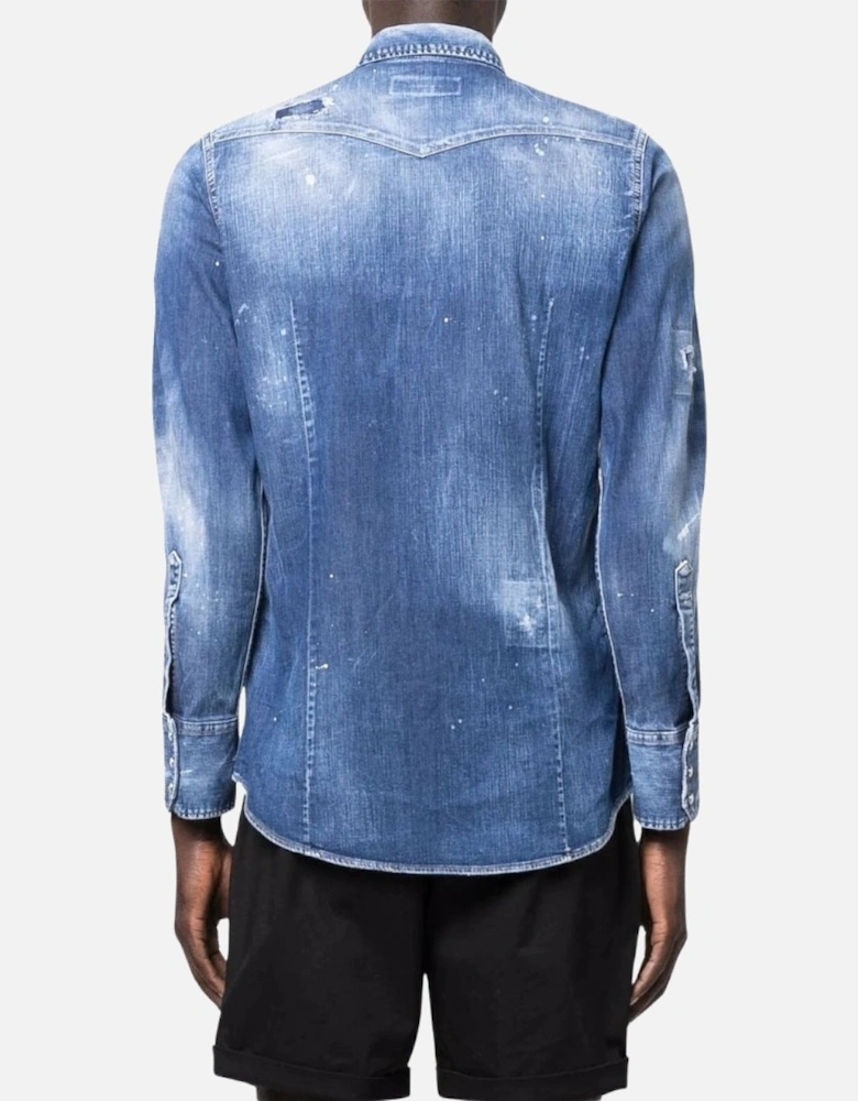 Dsquare2 Paint Splatter Design Blue Denim Shirt