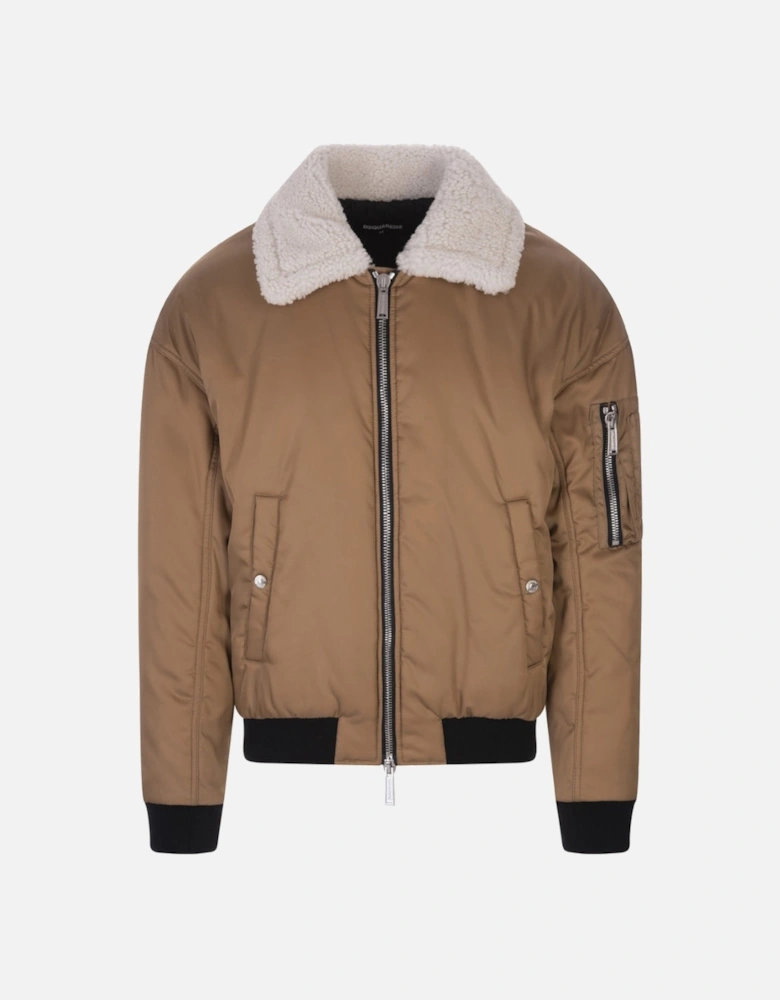 Maple Leaf Outline Design Brown Bomber Jacket