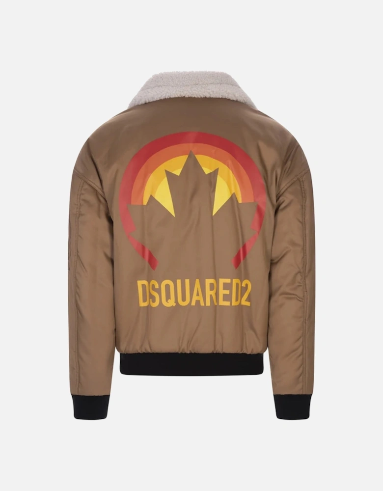 Maple Leaf Outline Design Brown Bomber Jacket