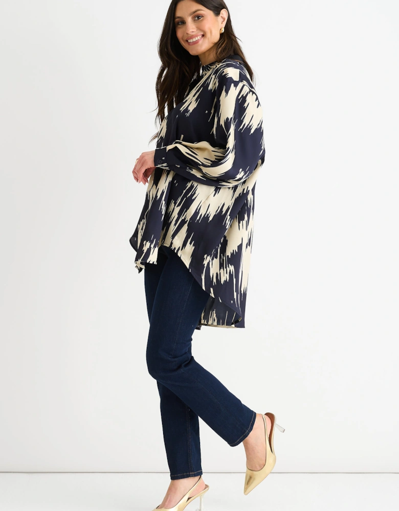Navy Aztec Print Oversized  Shirt