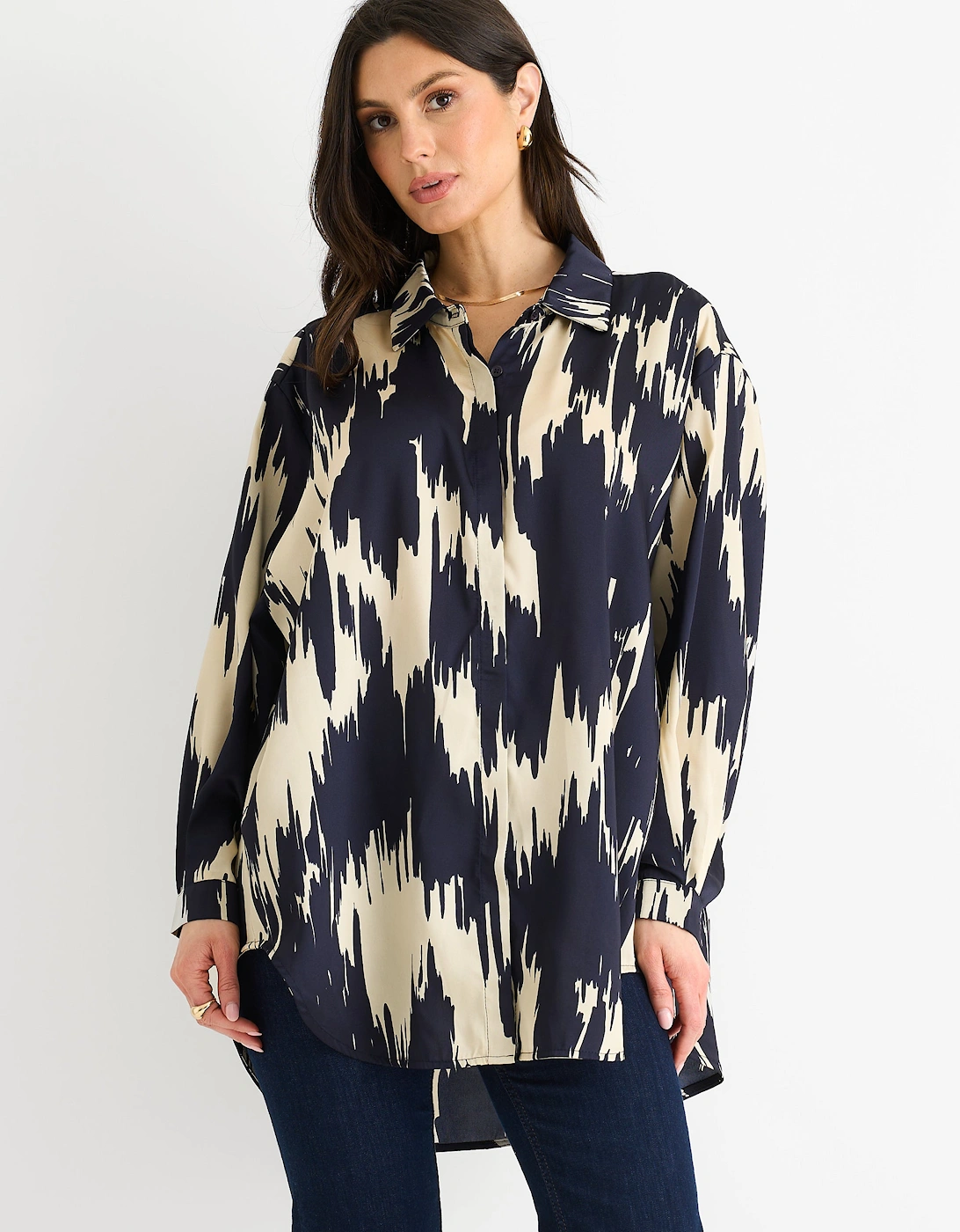 Navy Aztec Print Oversized  Shirt