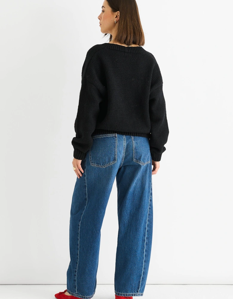 Black Contrast Strawberry Knitted Short Cardigan