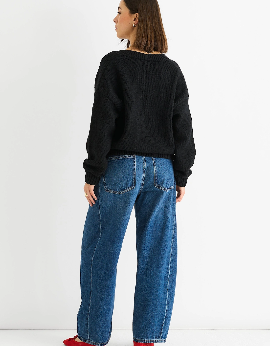 Black Contrast Strawberry Knitted Short Cardigan