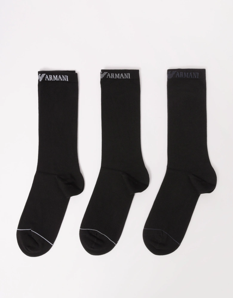 3 Pack Mens Eagle Logo Sport Socks - Black/Black/Black MC215