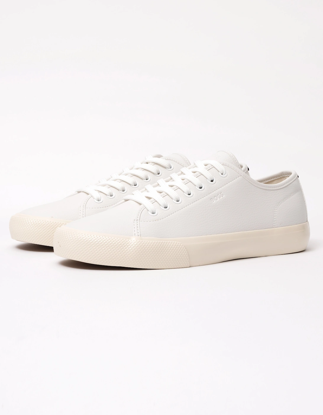 Hugo Boss Men's White Boss Orange Aiden Tenn Low Top Trainers In Grained Faux Leather - Natural 102  10