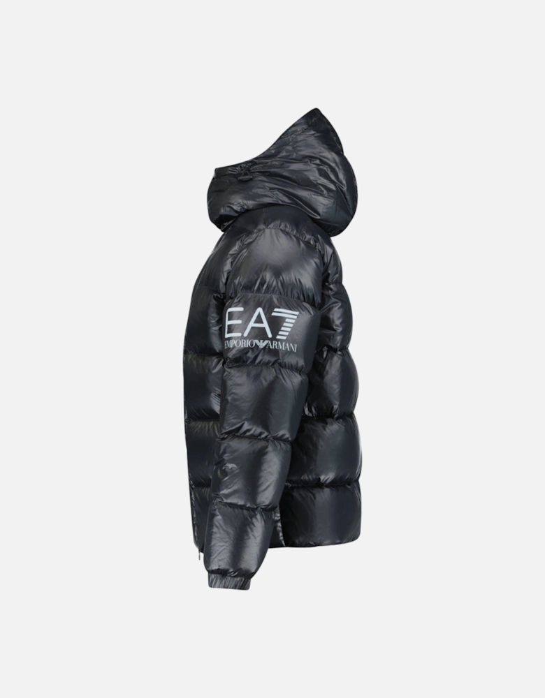 Down Padded Detachable Hood Puffer Jacket Black
