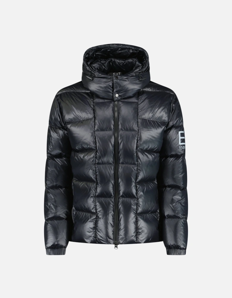 Down Padded Detachable Hood Puffer Jacket Black