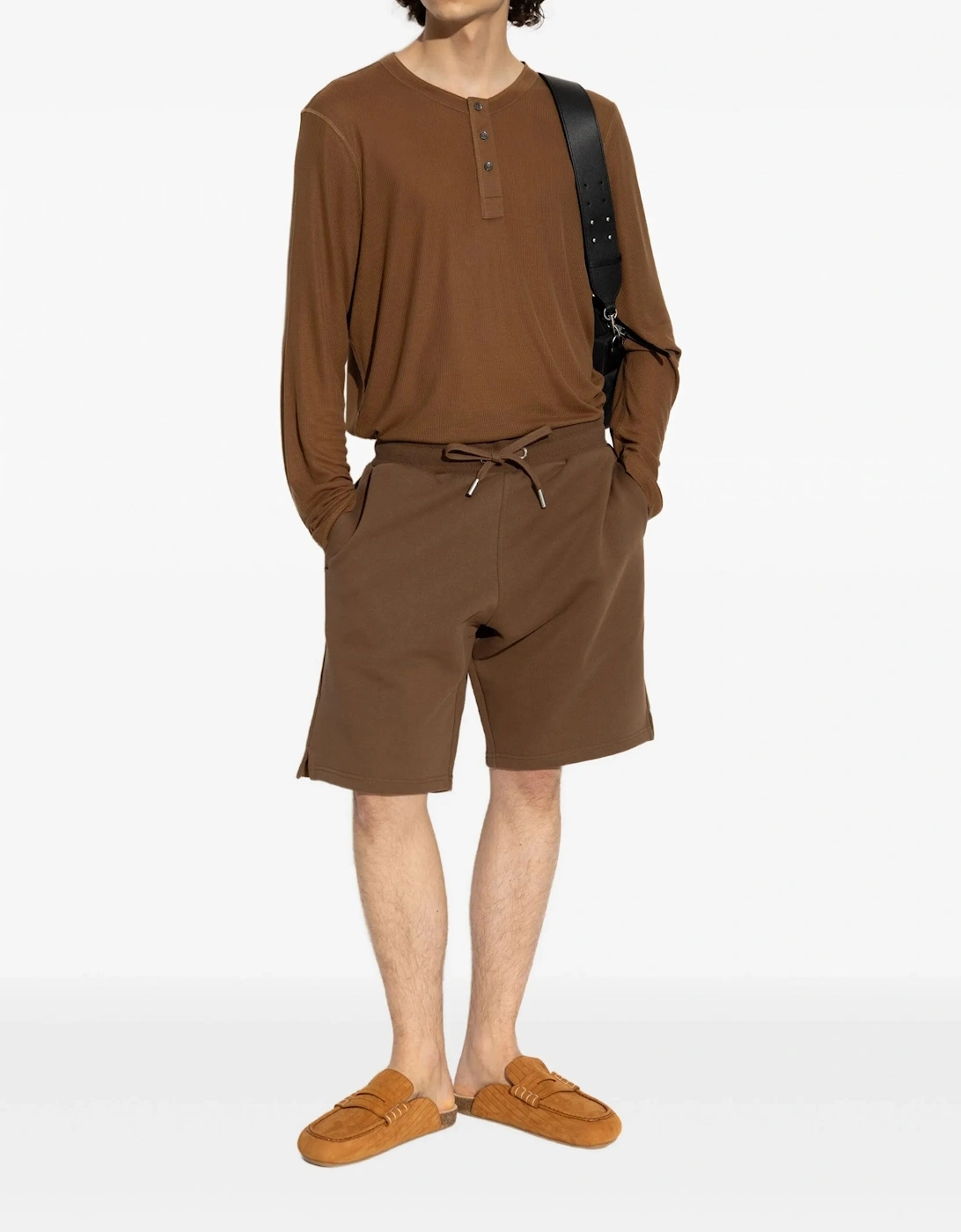 Buttoned Placket Rib T-Shirt Brown