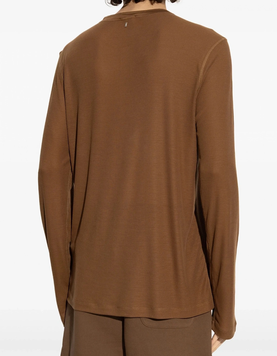 Buttoned Placket Rib T-Shirt Brown