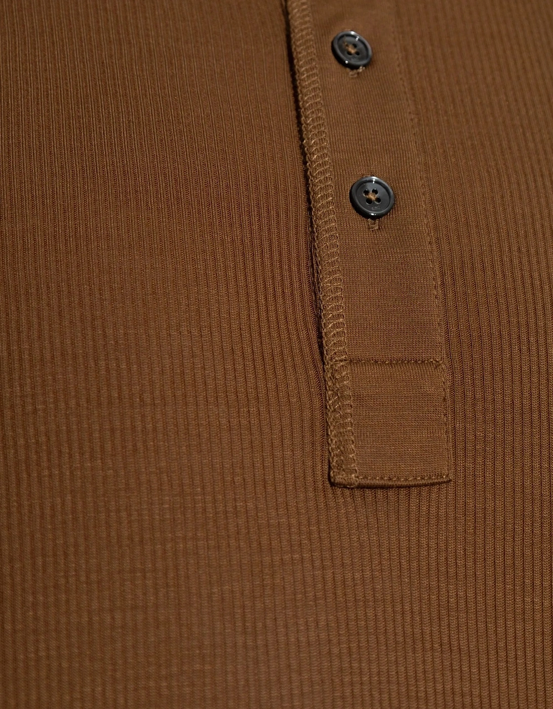 Buttoned Placket Rib T-Shirt Brown