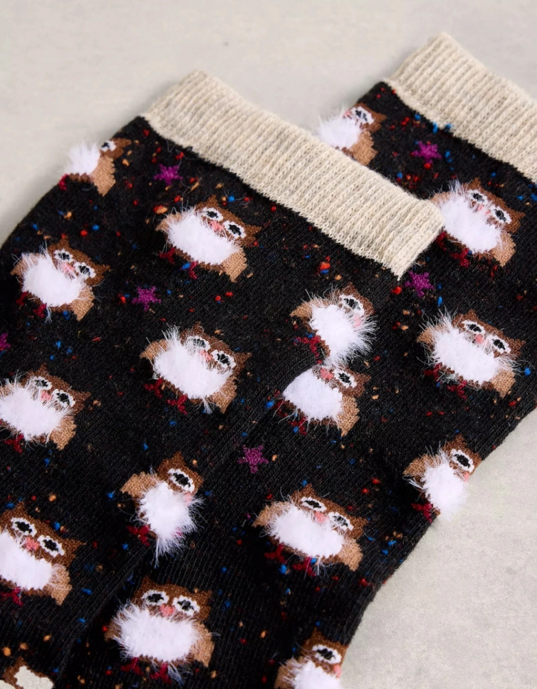 Women's Fluffy Ankle Sock Black Multi