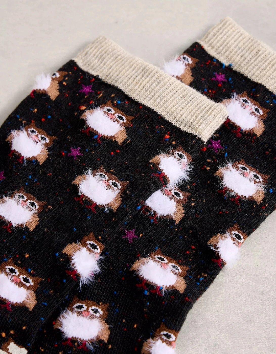 Women's Fluffy Ankle Sock Black Multi