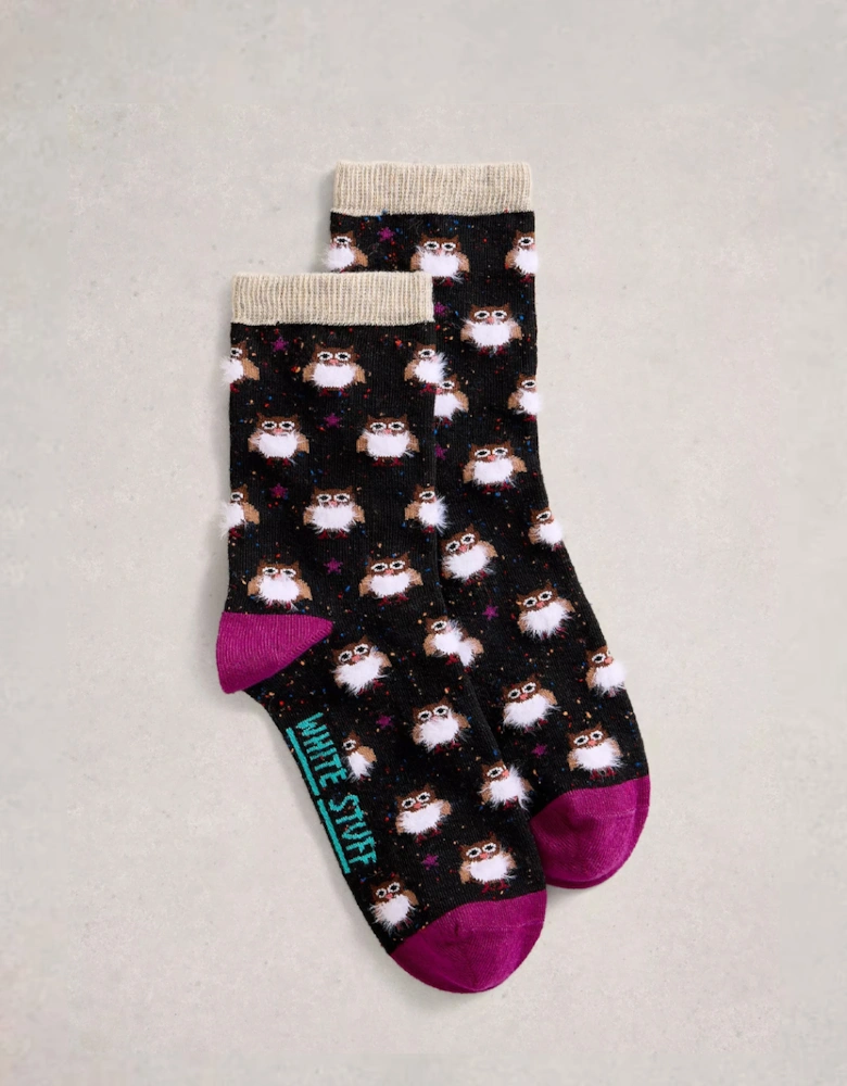 Women's Fluffy Ankle Sock Black Multi