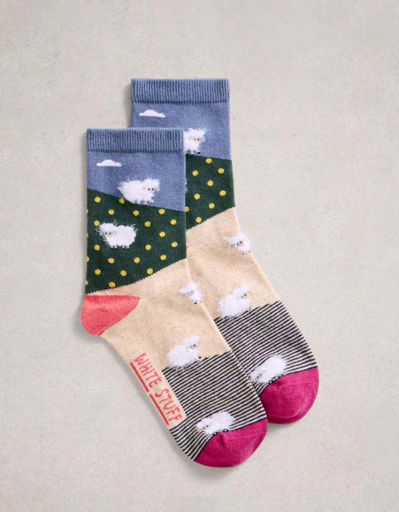 Women's Fluffy Ankle Sock Blue Multi