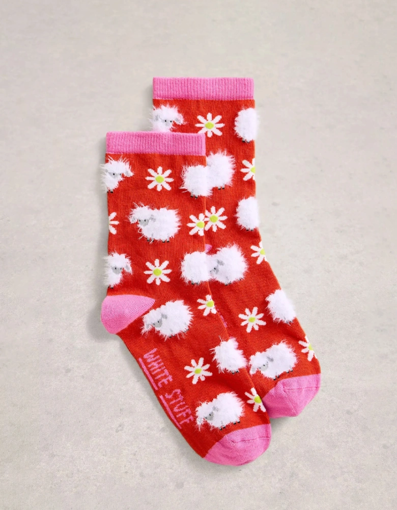 Women's Fluffy Ankle Sock Red Multi