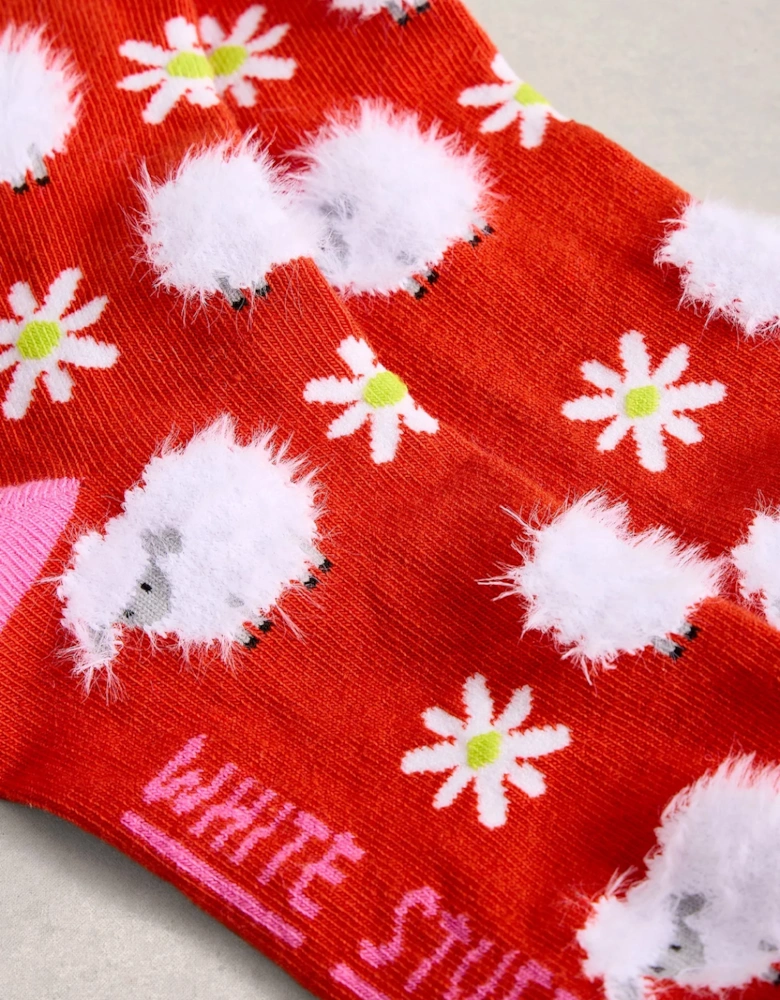 Women's Fluffy Ankle Sock Red Multi