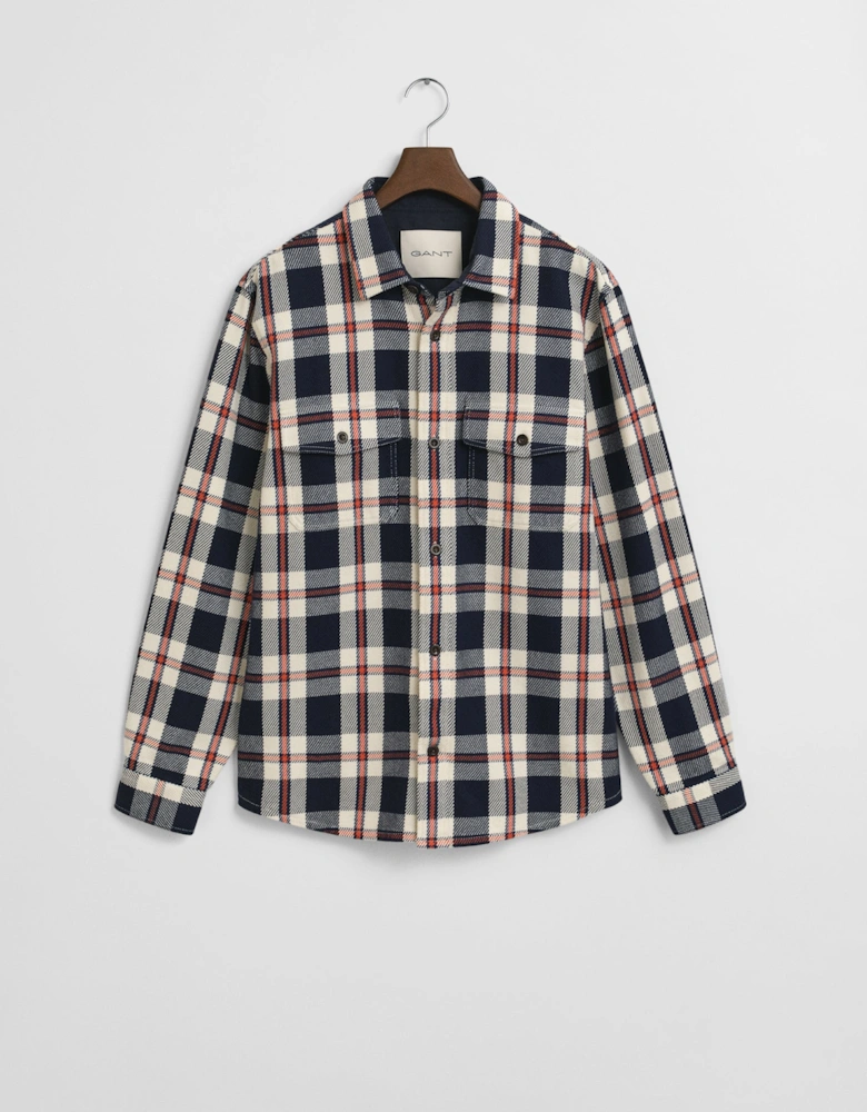 Mens Heavy Twill Check Overshirt - 433 Evening Blue