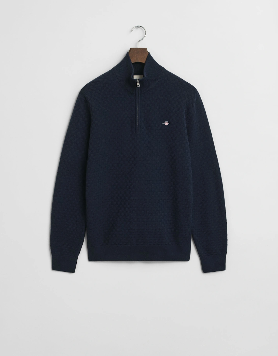 Gant Men's Navy Micro Texture Half Zip Jumper - 433 Evening Blue - : 40 L