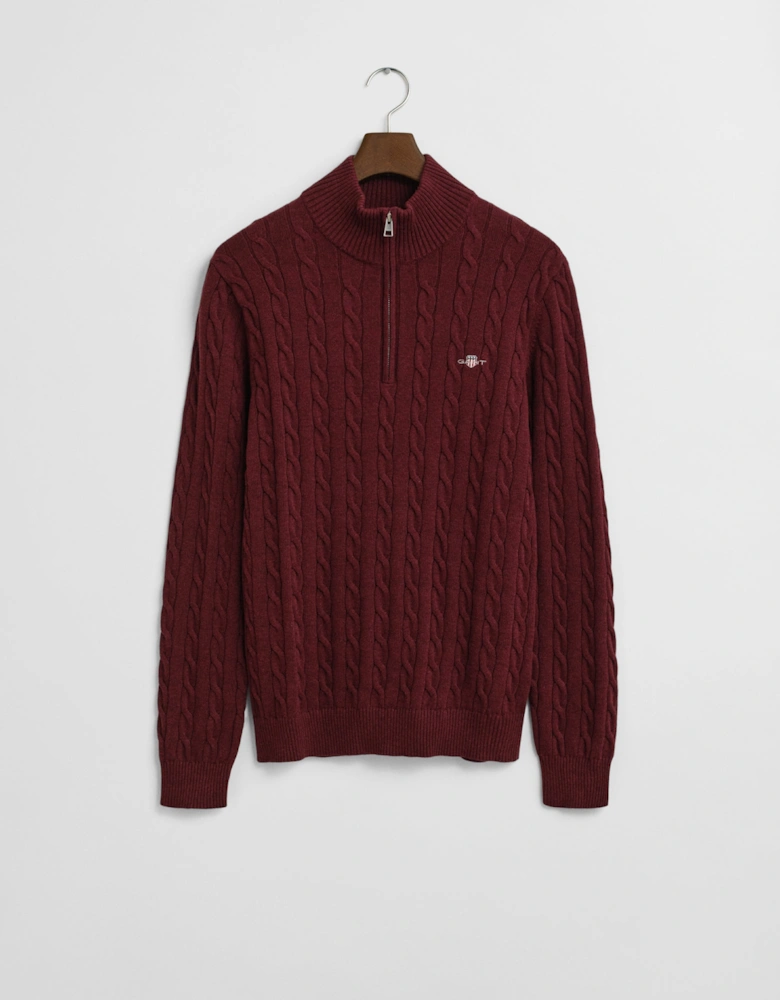 Mens Cotton Cable Half Zip Jumper - 677 Bordeaux Melange