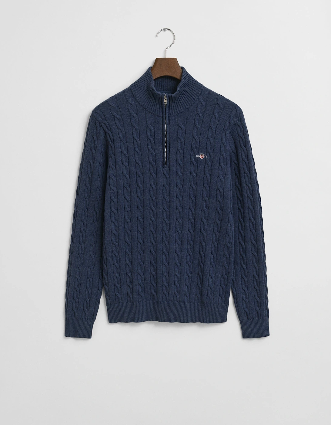 Mens Cotton Cable Half Zip Jumper - 902 Dark Jeansblue Melange, 2 of 1