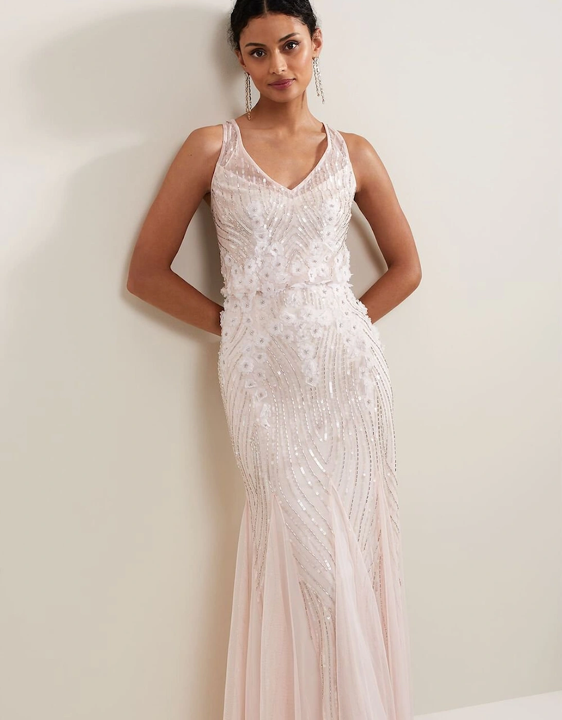 Lexi Ditsy Beaded Cowl Maxi Dress