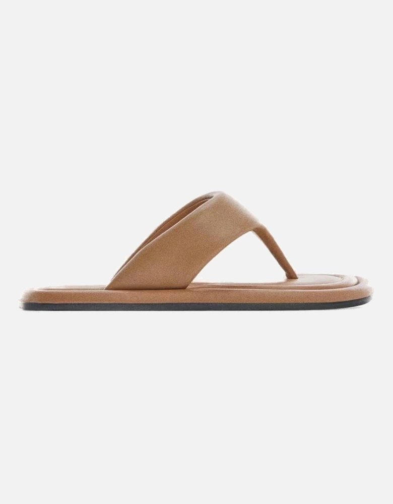 Womens Leather Flip Flops - Beige