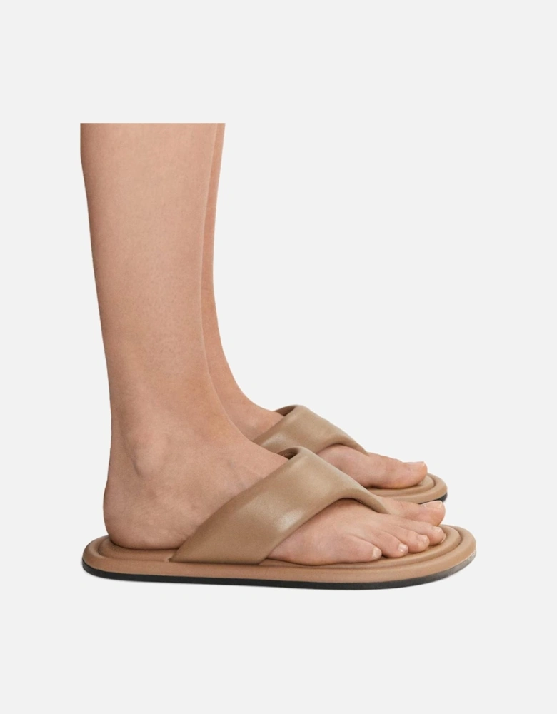 Womens Leather Flip Flops - Beige