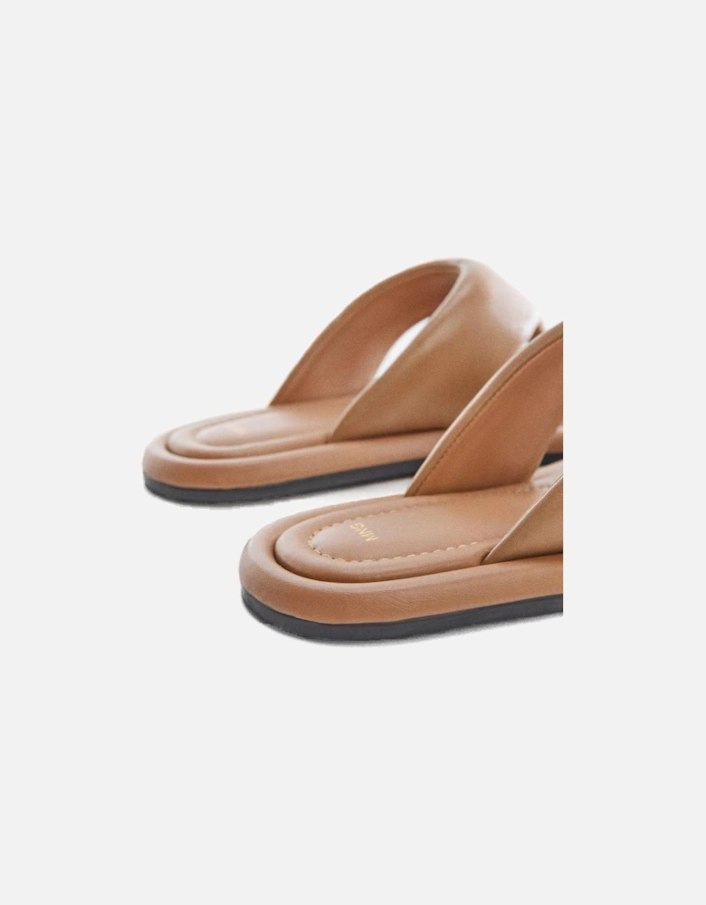 Womens Leather Flip Flops - Beige