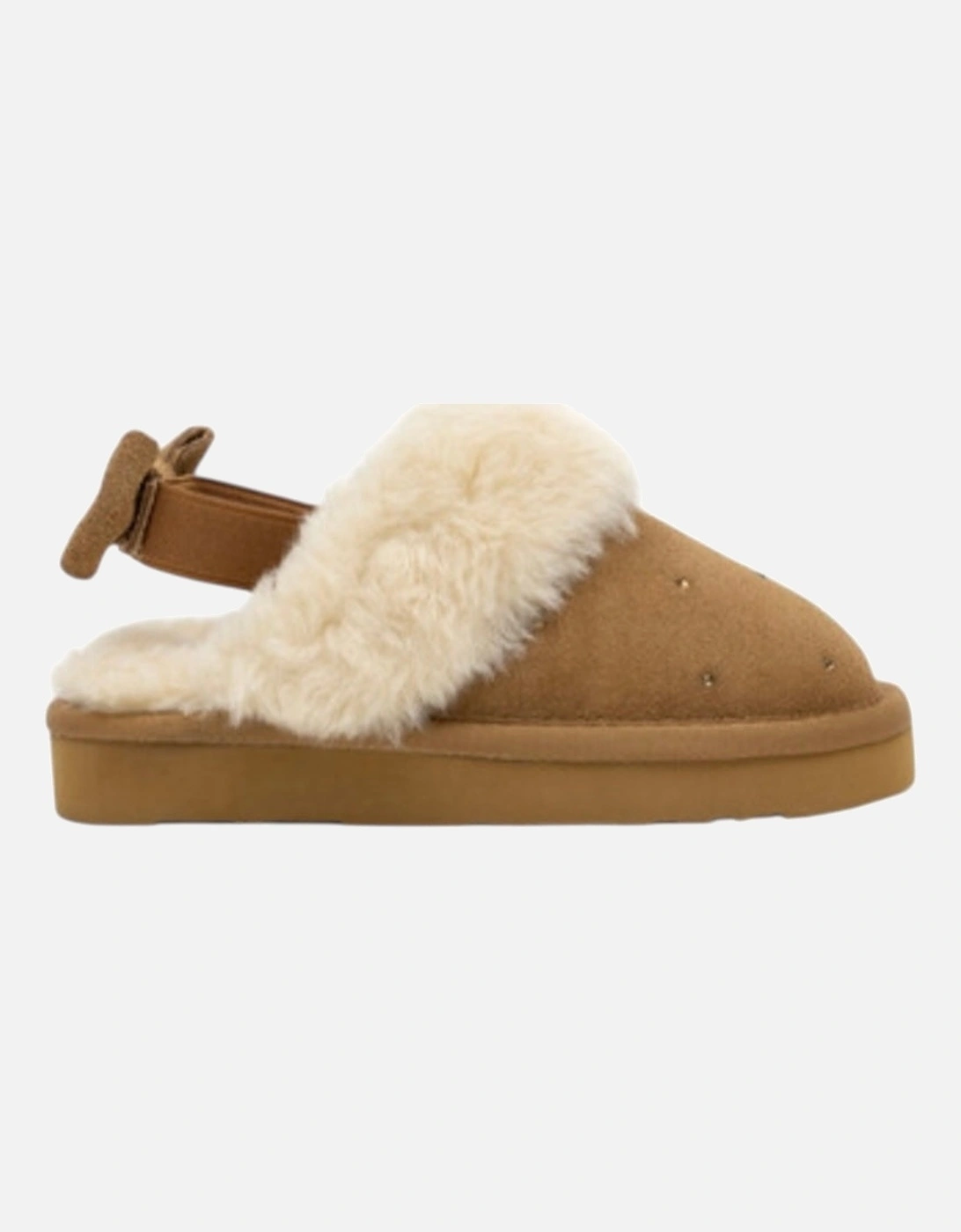 Girls Brown Suede ‘Sandra’ Fluffy Slippers, 2 of 1