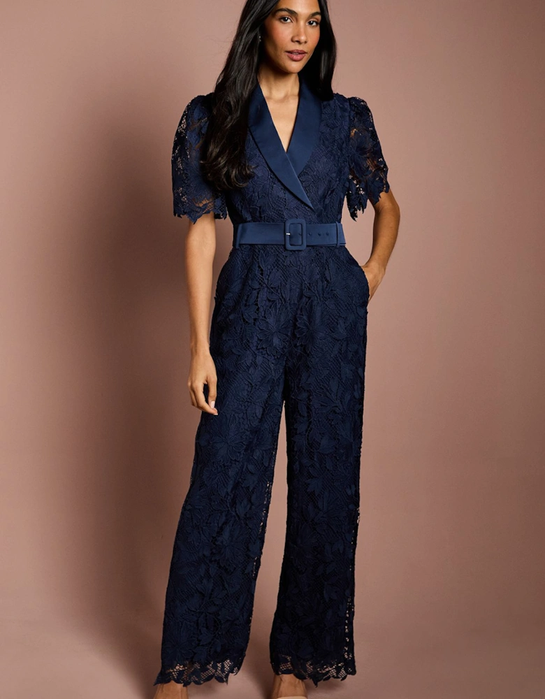 Short Sleeve Lace Wide Leg Jumpsuit