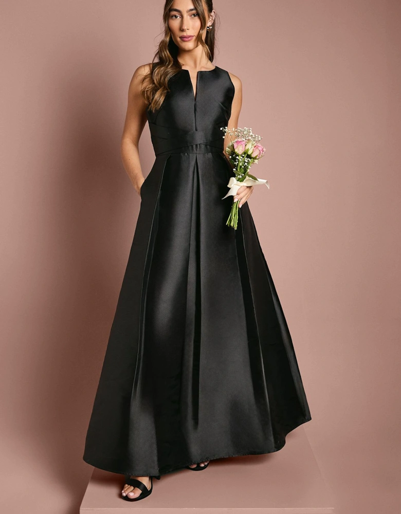 Twill Notch Neck Neck Fit And Flare Bridesmaids Dress