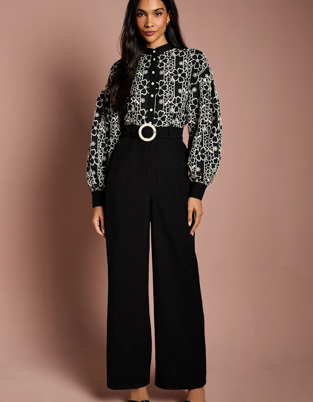 Blouson Sleeve Belted Wide Leg Jumpsuit, 2 of 1