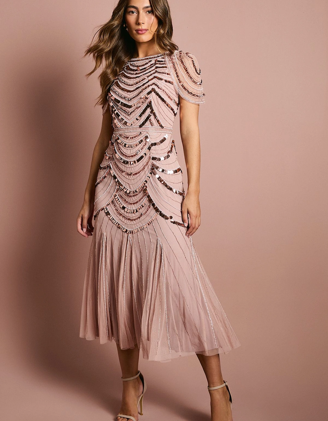 Cape Shoulder Embellished Midi Dress, 2 of 1