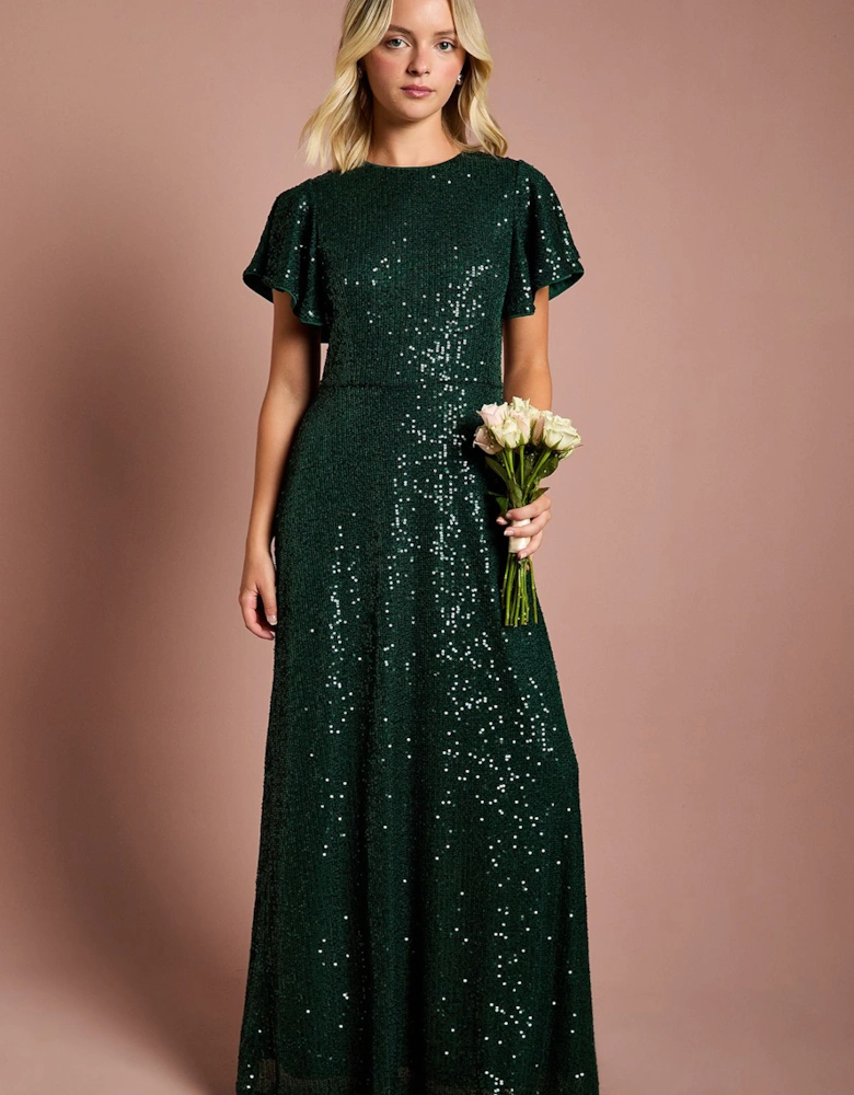 Teen Sequin Angel Sleeve Bridesmaid Dress