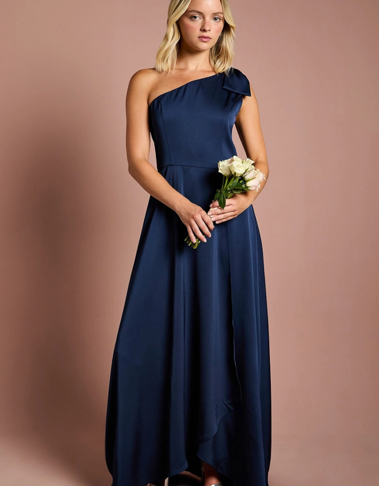 Teen One Shoulder Bow Bridesmaids Dress