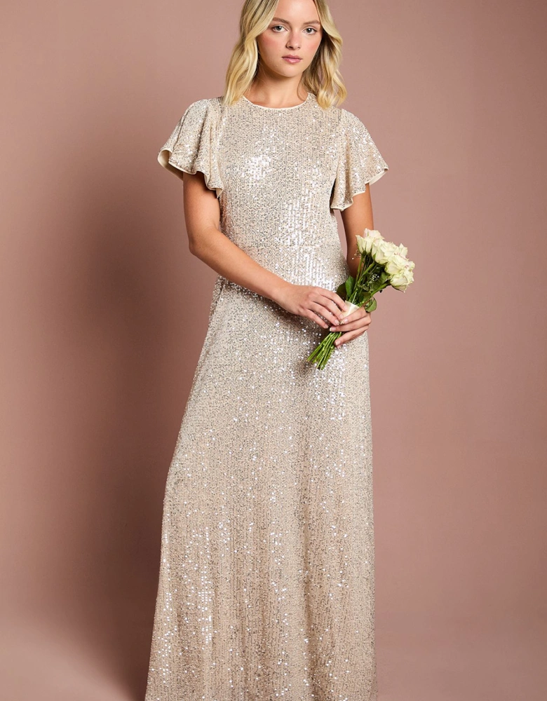 Teen Sequin Angel Sleeve Bridesmaid Dress