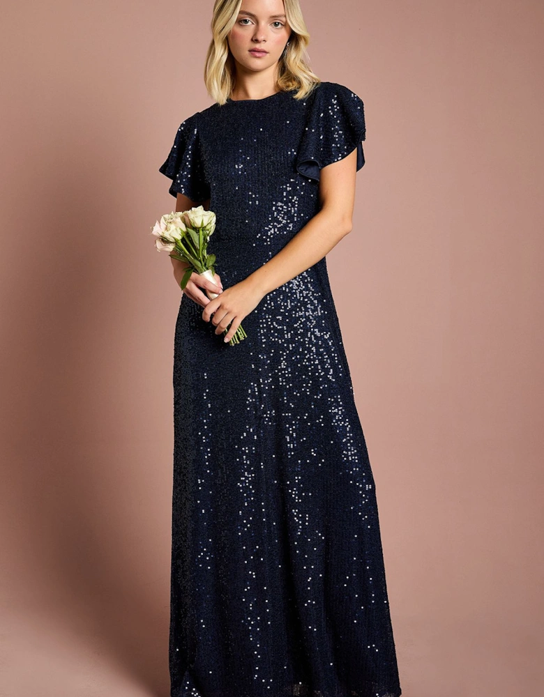 Teen Sequin Angel Sleeve Bridesmaid Dress