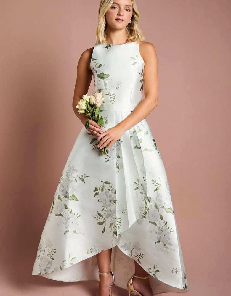 Teen Printed Twill Waterfall Bridesmaids Dress