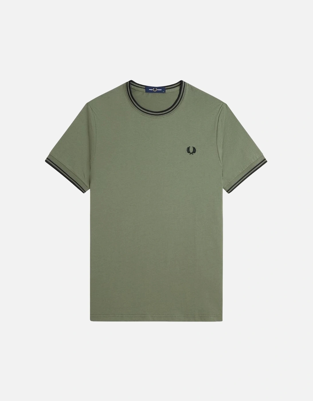 Fred Perry Men's Green Fp Twin Tipped T-Shirt - Laurel Wreath /Black Medium