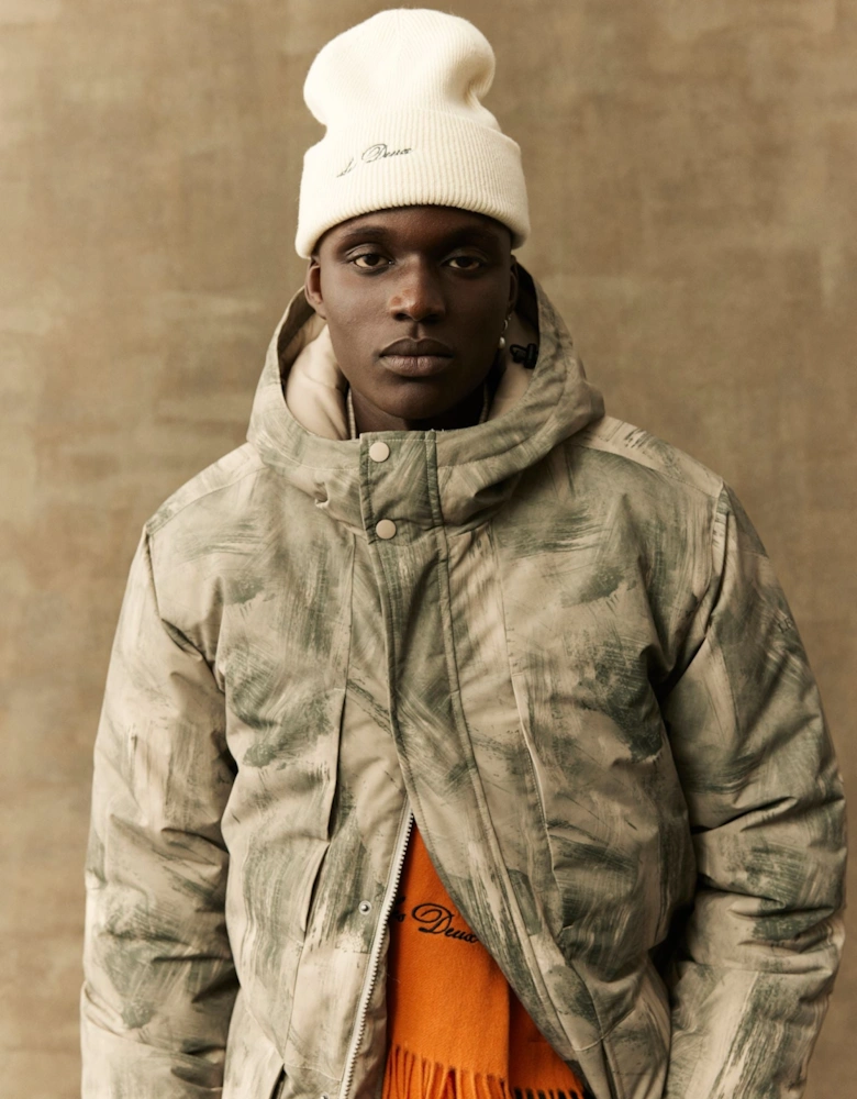 Nate Printed Padded Coat - Dark Sand